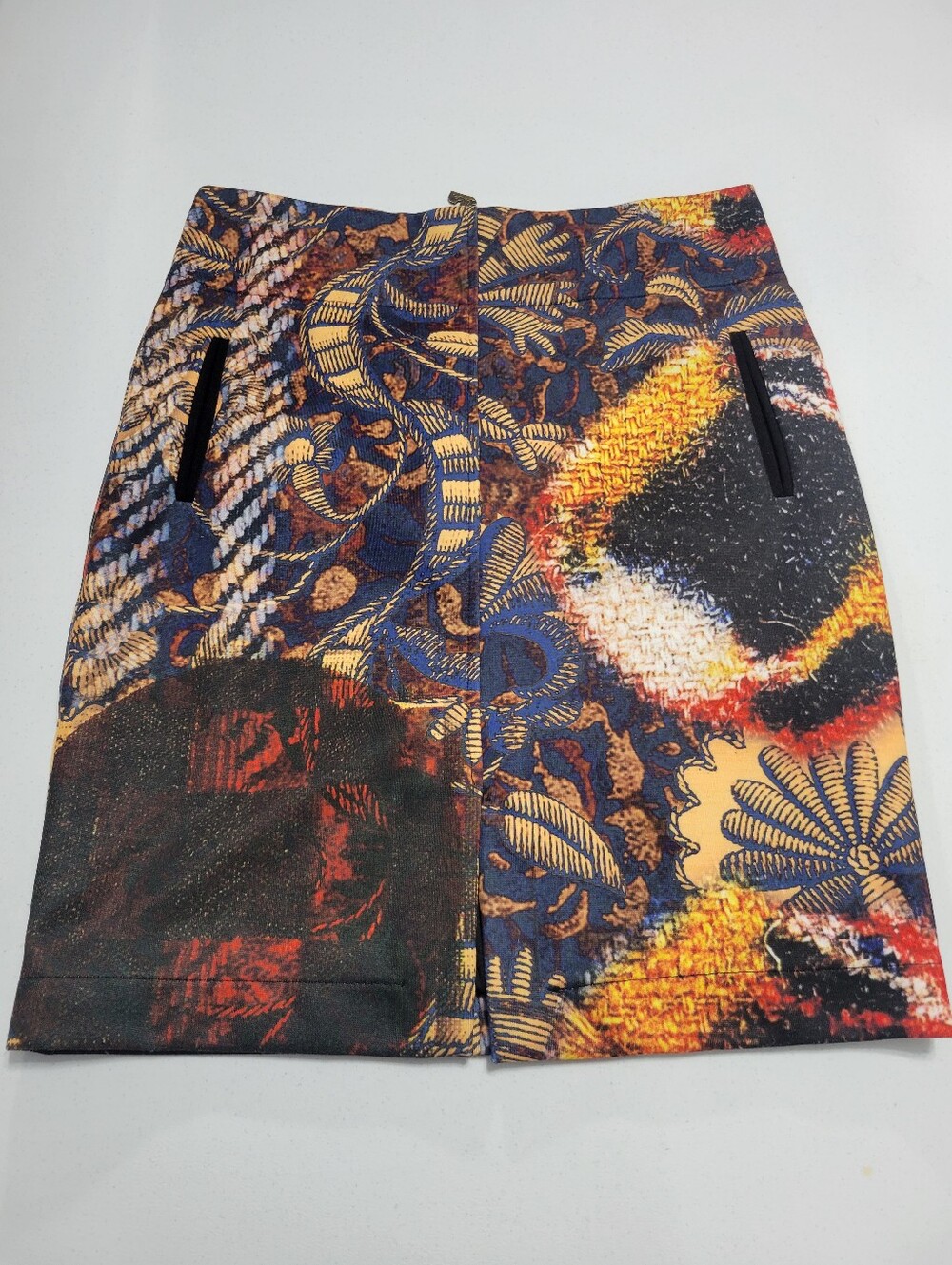 Desigual Patchwork Mini Skirt Multicolor Boho Knit Print Size Medium